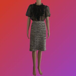 J Crew Tweed Boucle Black White and Sparkly Silver Straight Pencil Skirt Size 6